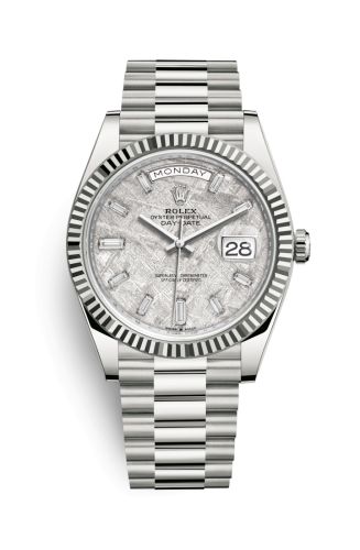 Rolex Day-Date 40 White Gold / Meteorite - Baquette 228239-0055