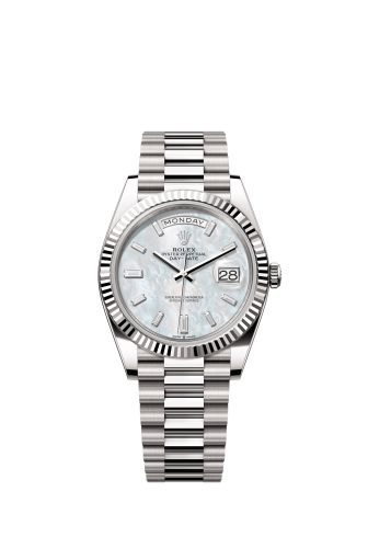 Rolex Day-Date 40 White Gold / MOP - Baguette 228239-0078