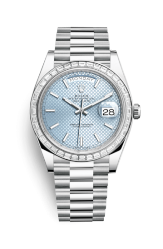 Rolex Day-Date 40 Platinum - Baguette / Ice Blue Diagonal 228396tbr-0001