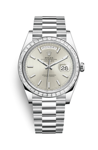 Rolex Day-Date 40 Platinum - Baguette / Silver Tuxedo 228396tbr-0022