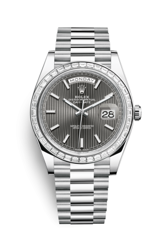 Rolex Day-Date 40 Platinum - Baguette / Grey Tuxedo 228396tbr-0023