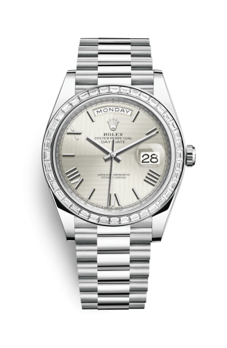 Rolex Day-Date 40 Platinum - Baguette / Silver Quadrant 228396tbr-0025