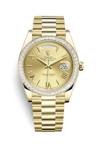 Rolex Day-Date 40 Yellow Gold - Baguette / Champagne - Roman 228398TBR-0003