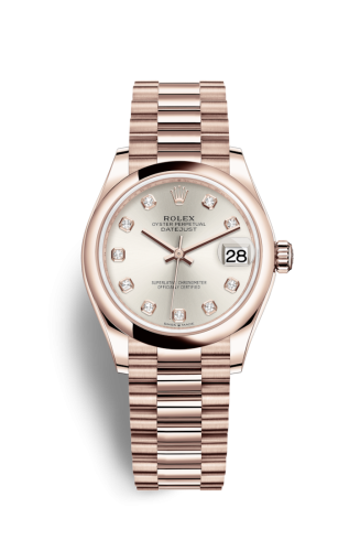 Rolex Datejust 31 Rose Gold / Domed / Silver - Diamond / President 278245-0038