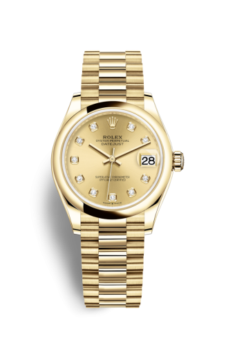 Rolex Datejust 31 Yellow Gold / Domed / Champagne - Diamond / President 278248-0014