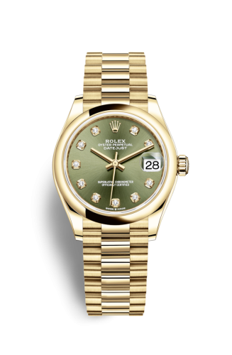 Rolex Datejust 31 Yellow Gold / Domed / Olive - Diamond / President 278248-0018