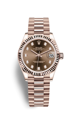 Rolex Datejust 31 Rose Gold / Fluted / Chocolate - Diamond / President 278275-0010