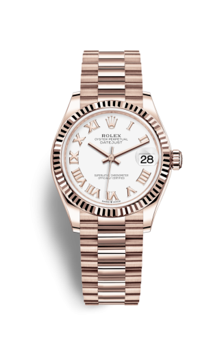 Rolex Datejust 31 Rose Gold / Fluted / White - Roman / President 278275-0019