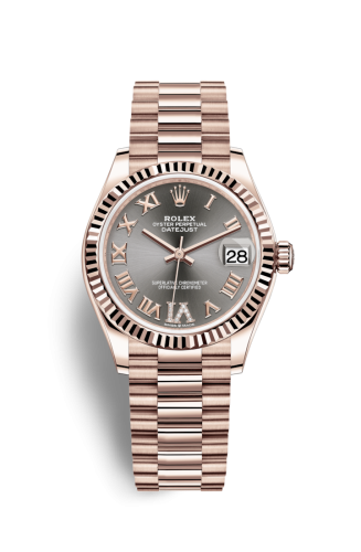 Rolex Datejust 31 Rose Gold / Fluted / Grey - Roman / President 278275-0033