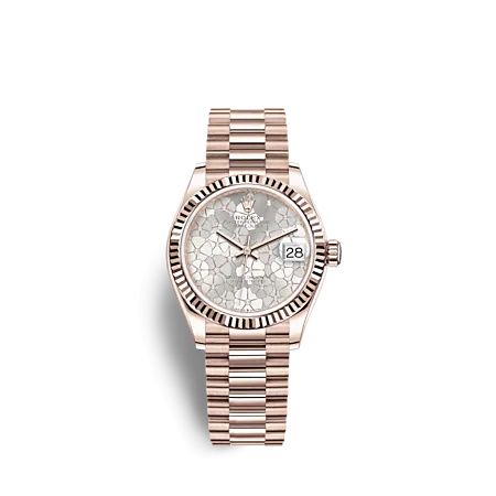 Rolex Datejust 31 Rose Gold - Fluted / Silver - Floral / President 278275-0045