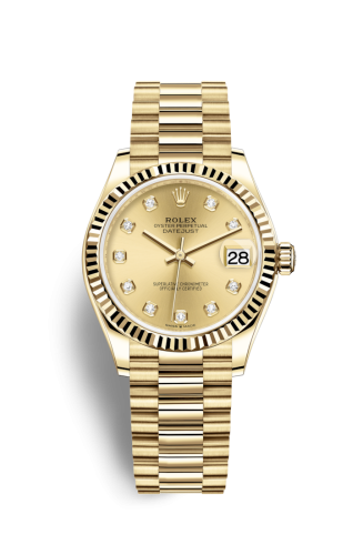 Rolex Datejust 31 Yellow Gold / Fluted / Champagne - Diamond / President 278278-0009