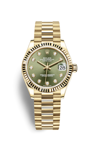 Rolex Datejust 31 Yellow Gold / Fluted / Olive - Diamond / President 278278-0011