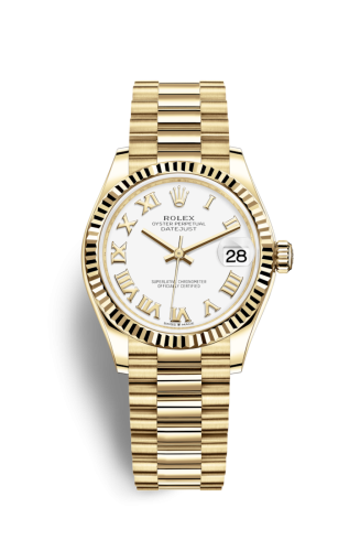Rolex Datejust 31 Yellow Gold / Fluted / White - Roman / President 278278-0020