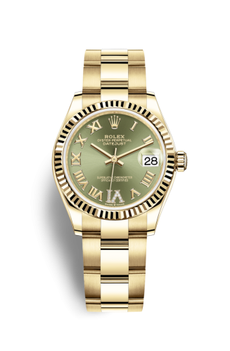 Rolex Datejust 31 Yellow Gold / Fluted / Olive - Roman / Oyster 278278-0029
