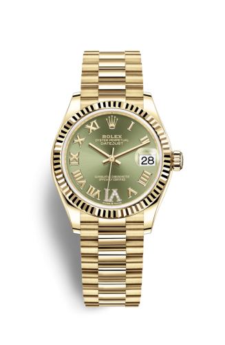 Rolex Datejust 31 Yellow Gold / Fluted / Olive - Roman / President 278278-0030