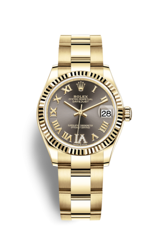 Rolex Datejust 31 Yellow Gold / Fluted / Grey - Roman / Oyster 278278-0031