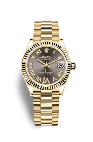 Rolex Datejust 31 Yellow Gold / Fluted / Grey - Roman / President 278278-0032