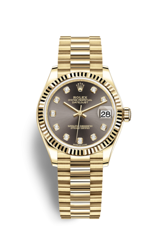 Rolex Datejust 31 Yellow Gold / Fluted / Grey - Diamond / President 278278-0036