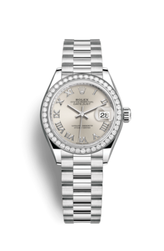 Rolex Lady-Datejust 28 Platinum Diamond / President / Silver Roman 279136rbr-0007