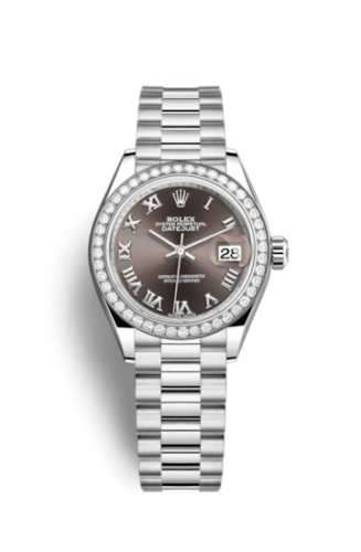 Rolex Lady-Datejust 28 Platinum Diamond / President / Dark Grey Roman 279136rbr-0010