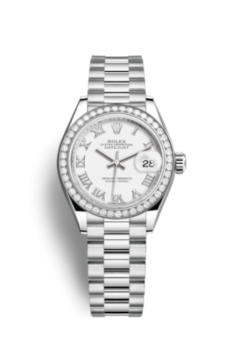 Rolex Lady-Datejust 28 Platinum Diamond / President / White Roman 279136rbr-0013