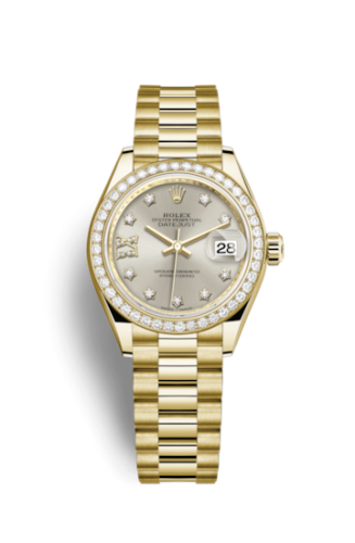 Rolex Lady-Datejust 28 Yellow Gold Diamond / President / Silver Diamond 279138RBR-0001