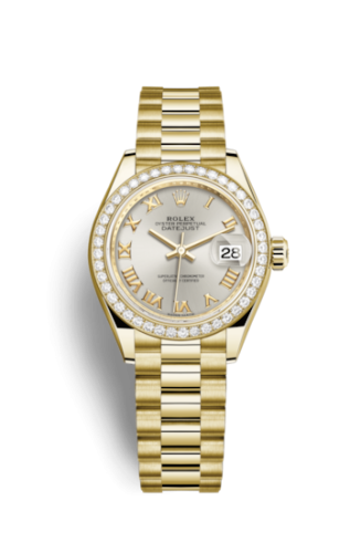 Rolex Lady-Datejust 28 Yellow Gold Diamond / President / Silver Roman 279138RBR-0017