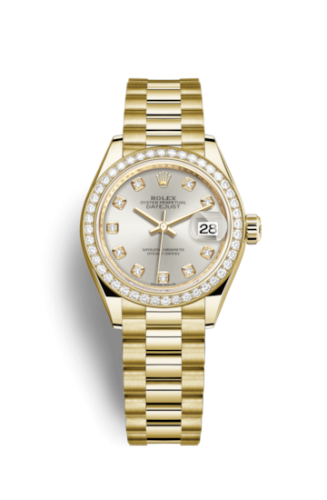 Rolex Lady-Datejust 28 Yellow Gold Diamond / President / Silver Diamond 279138RBR-0019