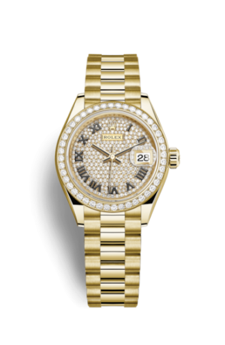 Rolex Lady-Datejust 28 Yellow Gold Diamond / President / Paved Roman 279138RBR-0029