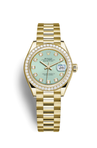 Rolex Lady-Datejust 28 Yellow Gold Diamond / President / Green Diamond 279138rbr-0025