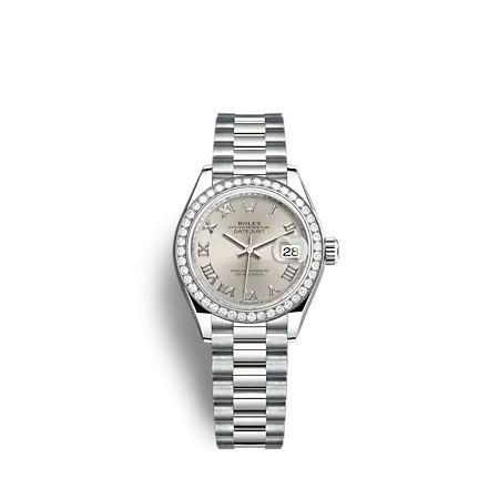 Rolex Lady-Datejust 28 White Gold - Diamond / President / Silver - Roman 279139RBR-0007