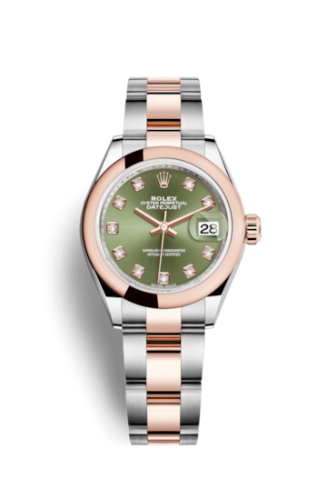Rolex Lady-Datejust 28 Rolesor Rose Domed / Oyster / Olive Diamond 279161-0008