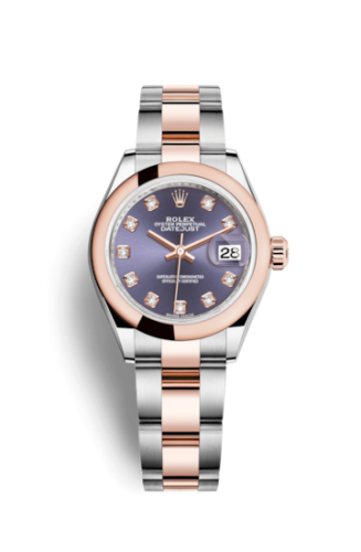 Rolex Lady-Datejust 28 Rolesor Rose Domed / Oyster / Aubergine Diamonds 279161-0016
