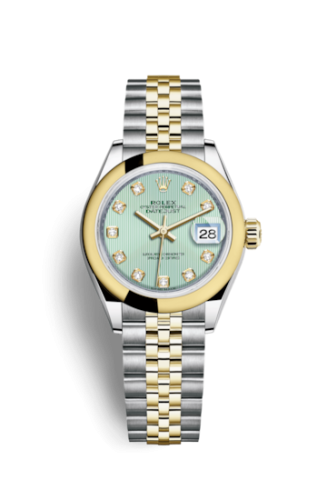 Rolex Lady-Datejust 28 Rolesor Yellow Domed / Jubilee / Mint Green Tuxedo 279163-0015