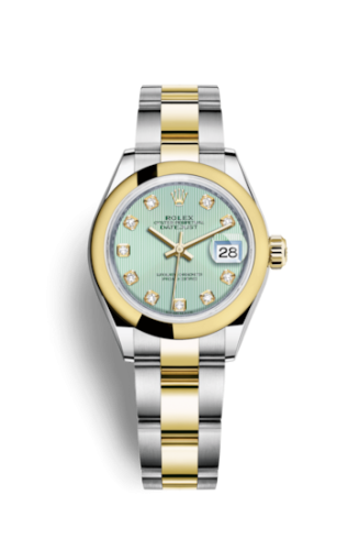 Rolex Lady-Datejust 28 Rolesor Yellow Domed / Oyster / Mint Green Tuxedo 279163-0016