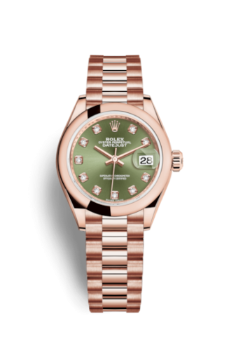 Rolex Lady-Datejust 28 Everose Domed / President / Olive Green Diamond 279165-0011