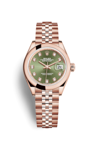 Rolex Lady-Datejust 28 Everose Domed / Jubilee / Olive Green Diamond 279165-0012