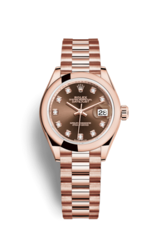 Rolex Lady-Datejust 28 Everose Domed / President / Chocolate Diamond 279165-0015