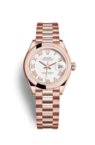 Rolex Lady-Datejust 28 Everose Domed / President / White Roman 279165-0021