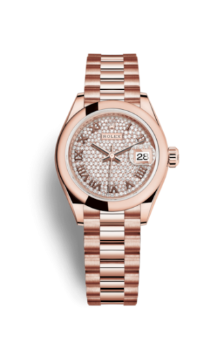 Rolex Lady-Datejust 28 Everose Domed / President / Paved Roman 279165-0023
