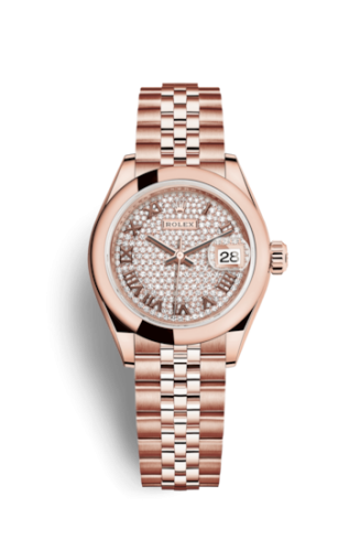 Rolex Lady-Datejust 28 Everose Domed / Jubilee / Paved Roman 279165-0024