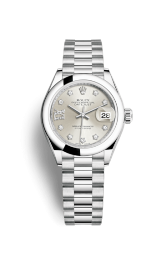 Rolex Lady-Datejust 28 Platinum Domed / President / Silver Diamond 279166-0001