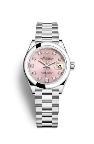 Rolex Lady-Datejust 28 Platinum Domed / President / Silver Diamond 279166-0005