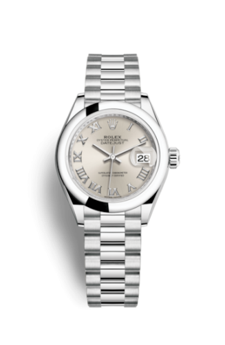 Rolex Lady-Datejust 28 Platinum Domed / President / Silver Roman 279166-0007