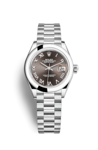 Rolex Lady-Datejust 28 Platinum Domed / President / Dark Grey Roman 279166-0010
