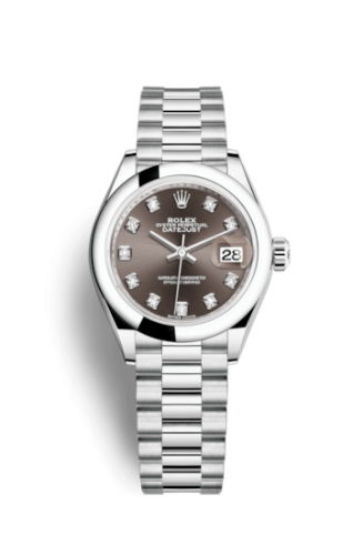 Rolex Lady-Datejust 28 Platinum Domed / President / Dark Grey Diamond 279166-0011