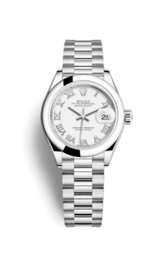Rolex Lady-Datejust 28 Platinum Domed / President / White Roman 279166-0013