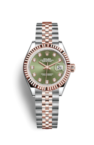 Rolex Lady-Datejust 28 Rolesor Rose Fluted / Jubilee / Olive Diamonds 279171-0007