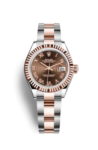 Rolex Lady-Datejust 28 Rolesor Rose Fluted / Oyster / Chocolate Roman 279171-0010