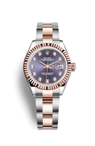 Rolex Lady-Datejust 28 Rolesor Rose Fluted / Oyster / Aubergine Diamonds 279171-0016